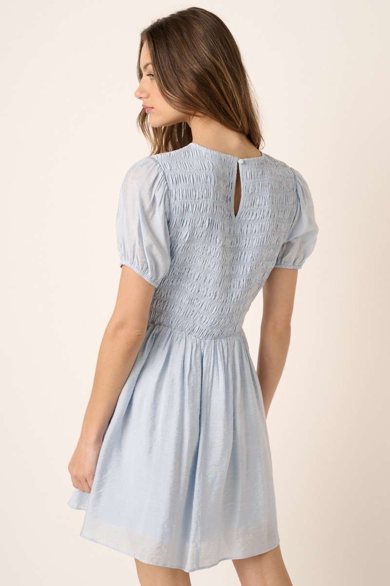 Smocking Detail Puff Sleeve Mini Dress