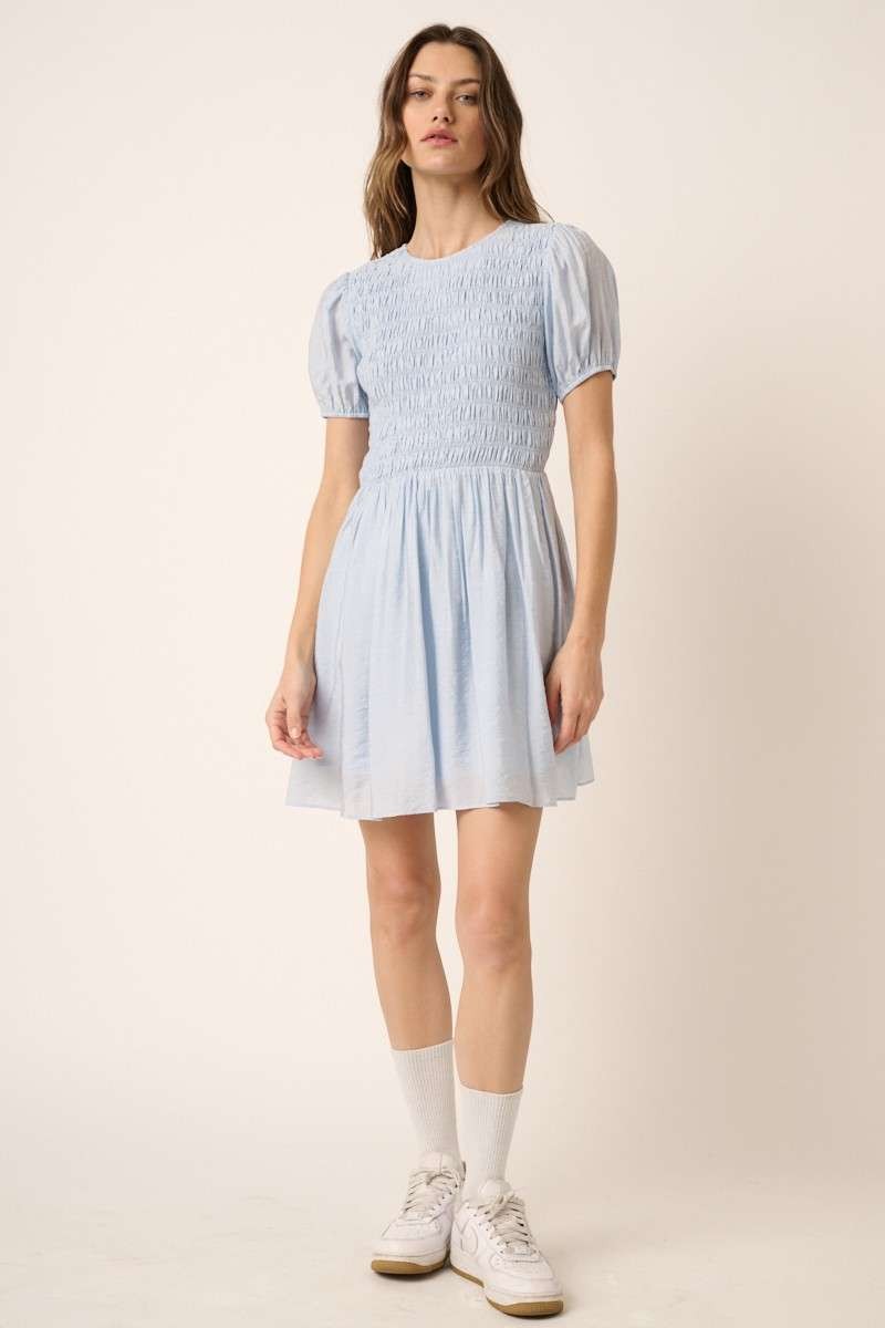 Smocking Detail Puff Sleeve Mini Dress