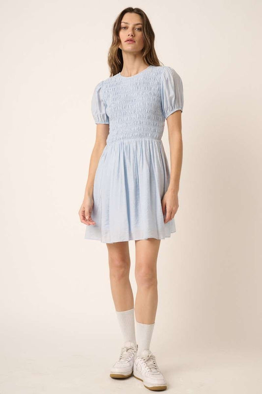 Smocking Detail Puff Sleeve Mini Dress