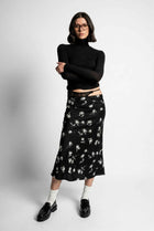 The Raven Lace-Detail Satin Midi Skirt