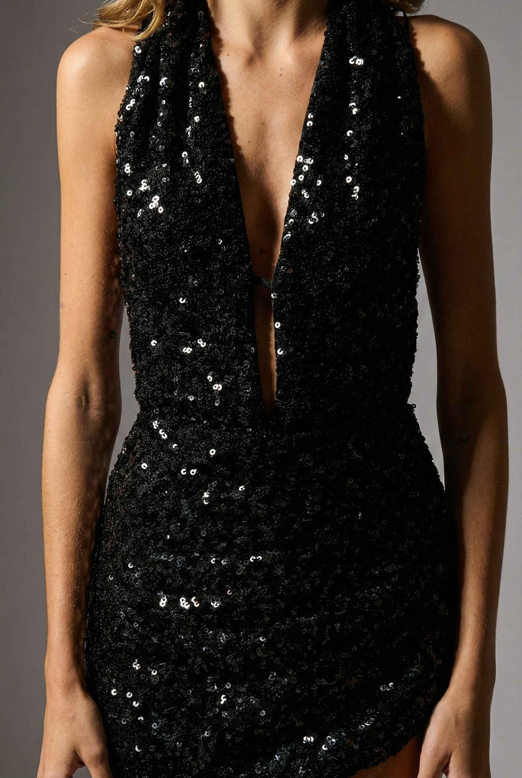 Roxy Mini | Sequin Halter Plunge Dress Cherry / L Roxy Mini | Sequin Halter Plunge Dress Cherry / L
