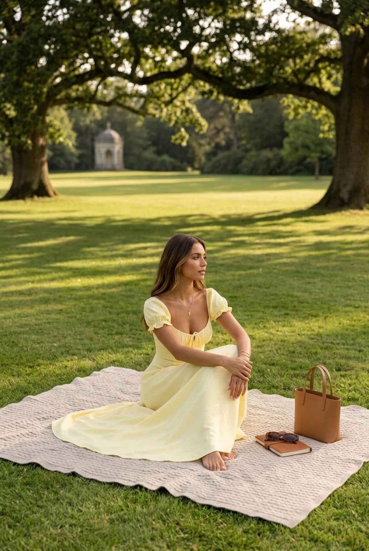 Virtual Model Wearing The Adaline Crepe Maxi Milkmaid Corset Yellow Bustier Dress.