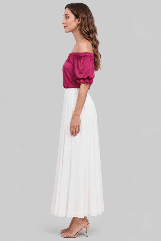 Virtual model wearing The Adela Knit Ruched Top On-Off Shoulder Smocked Sleeve Top in Rose