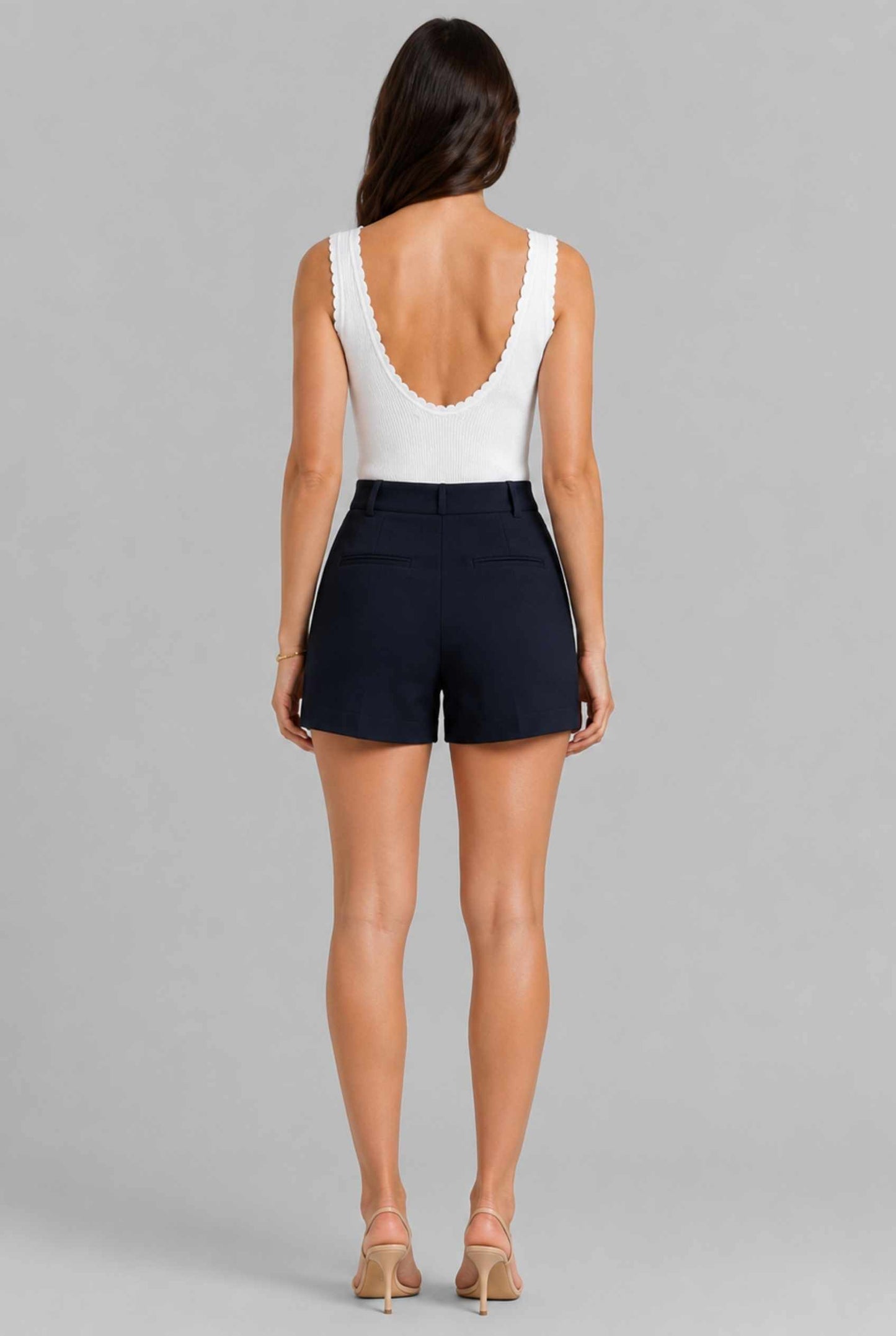 Virtual Model wearing The Aida Scalloped Knit Top Scoop Neck Ribbed White Tank Top