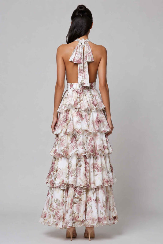 Virtual Model wearing The Anastasia Dress Halter Tie Mauve Chiffon Dress