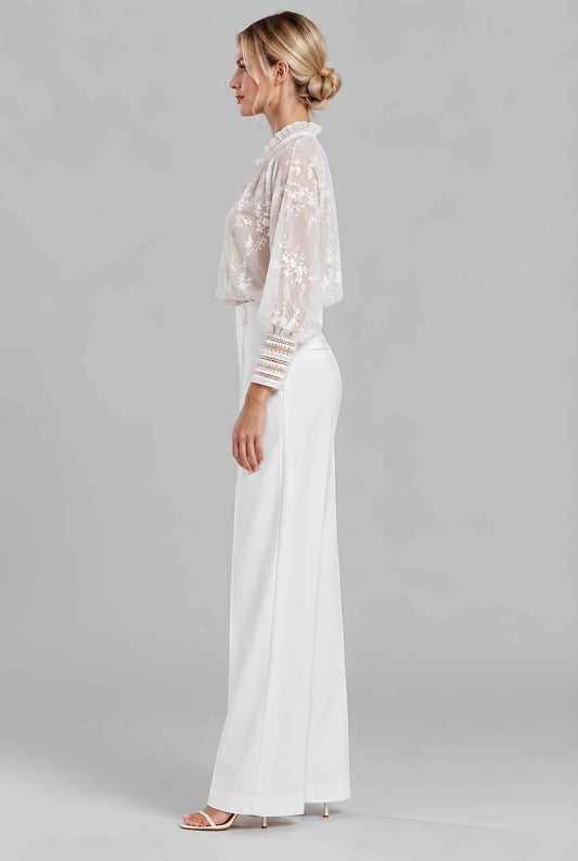Virtual model wearing The Angelina Embroidered Blouse White Embroidered Lace Cuff Blouse