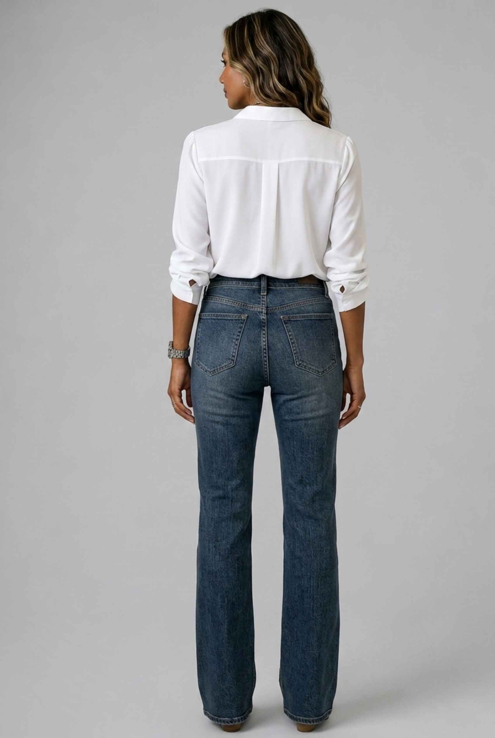 Virtual Model wearing The Aria Ruffle Blouse Ruffle Georgette White Button-Down Blouse