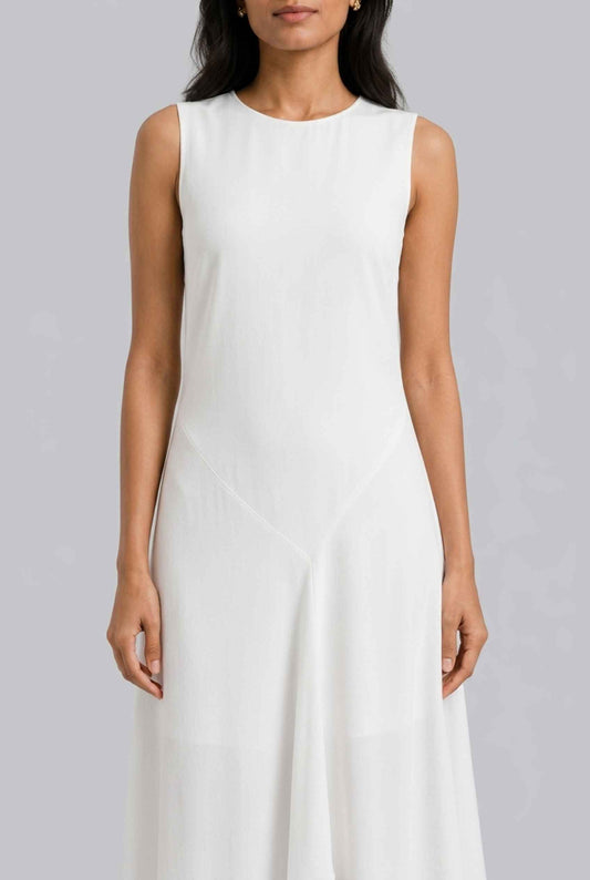 Virtual Model Wearing The Celestine High-Low Dress Asymmetrical Ivory High-Neck Gown