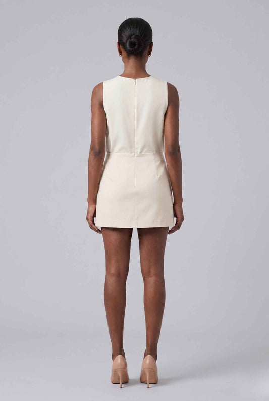 Virtual Model wearing The Cordelia Bow Skirt Taffeta Cream Mini Skirt