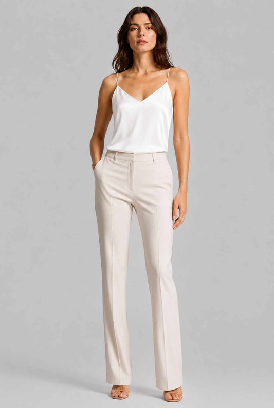 Virtual Model wearing The Elena Satin Camisole V-Neck Liquid Satin Ivory Tank Top