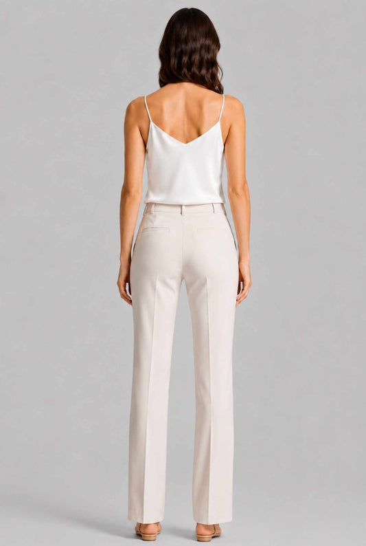 Virtual Model wearing The Elena Satin Camisole V-Neck Liquid Satin Ivory Tank Top