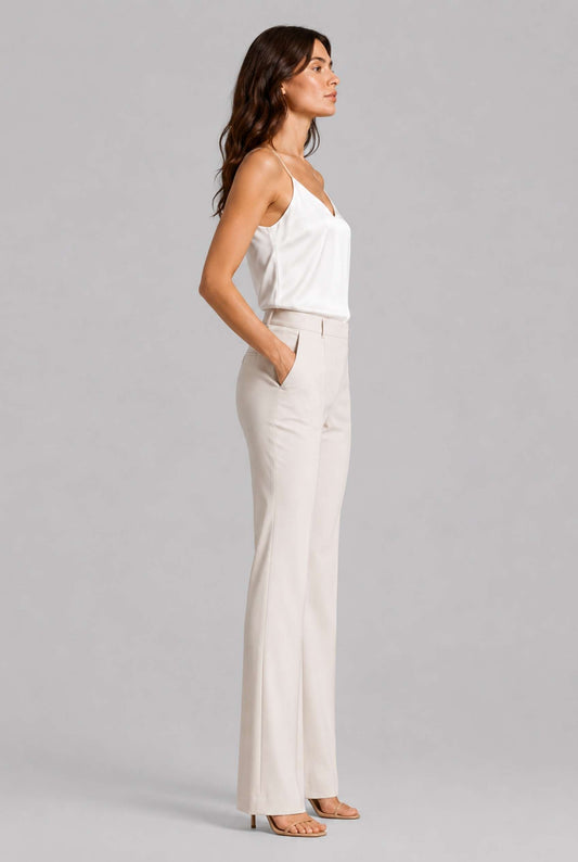 Virtual Model wearing The Elena Satin Camisole V-Neck Liquid Satin Ivory Tank Top