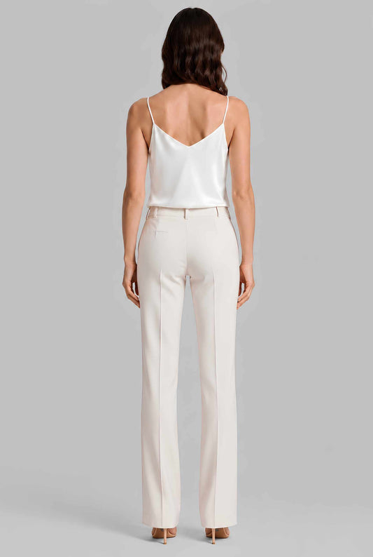 Virtual model wearing The Elena Satin Camisole V-Neck Liquid Satin Tank Top in Ivory