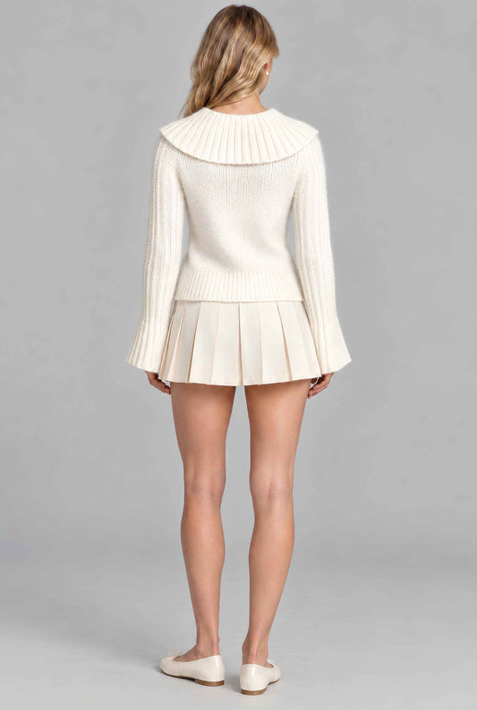 Virtual model wearing The Faye Whisper-Knit Cardigan Oversized Collar Flare-Sleeve Cardigan in off white