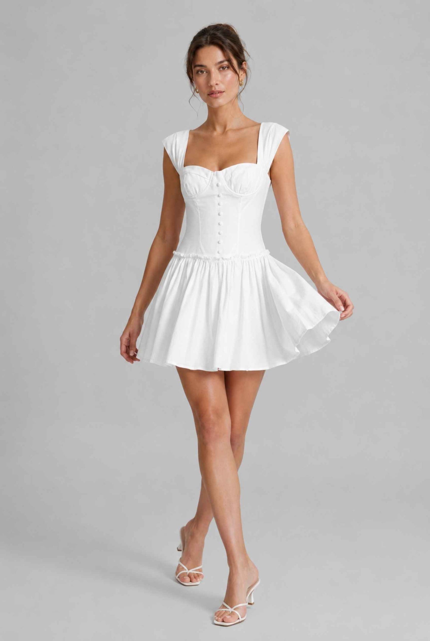 Virtual Model wearing The Iris Poplin Mini Bustier Top White Poplin Dress