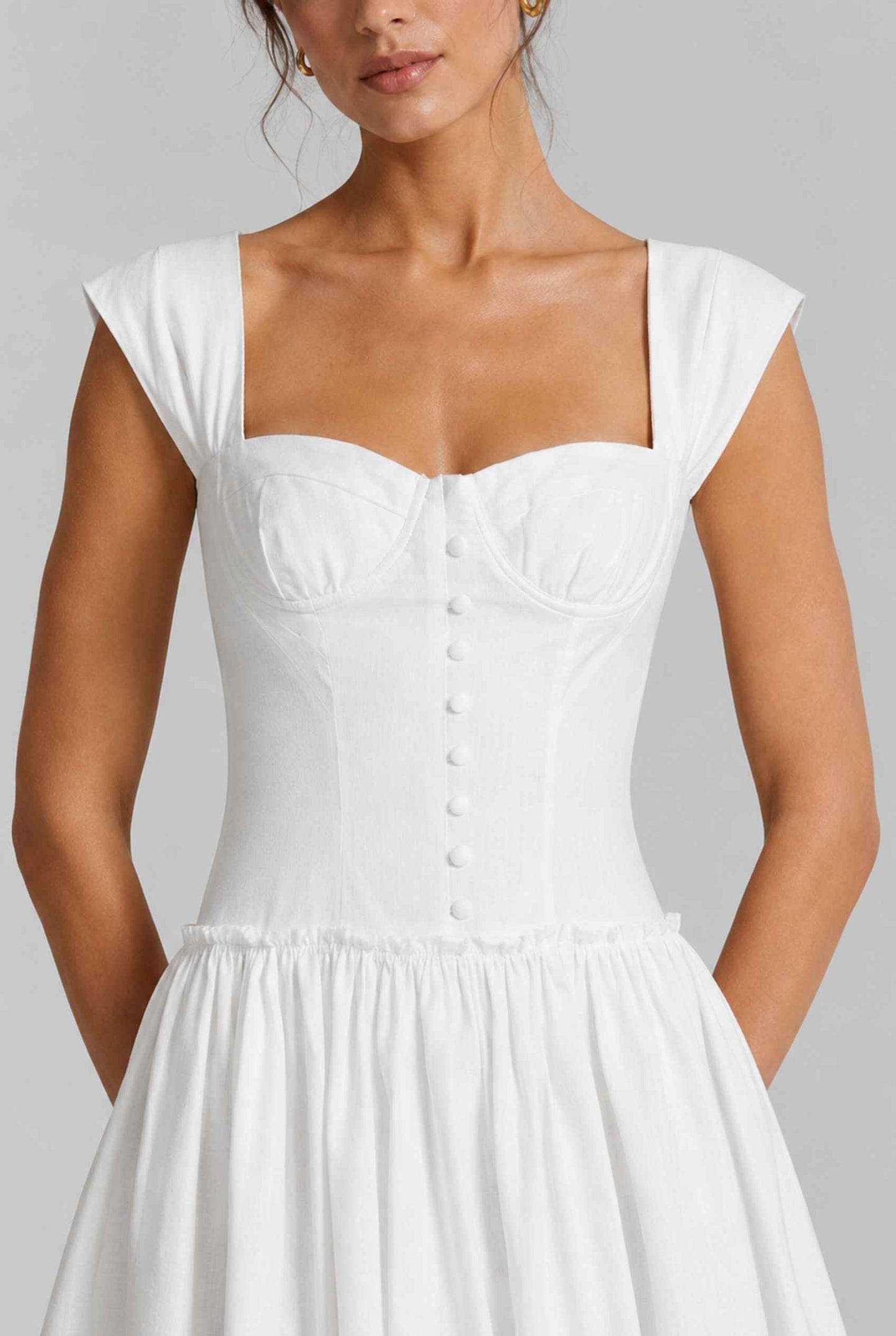 Virtual Model wearing The Iris Poplin Mini Bustier Top White Poplin Dress