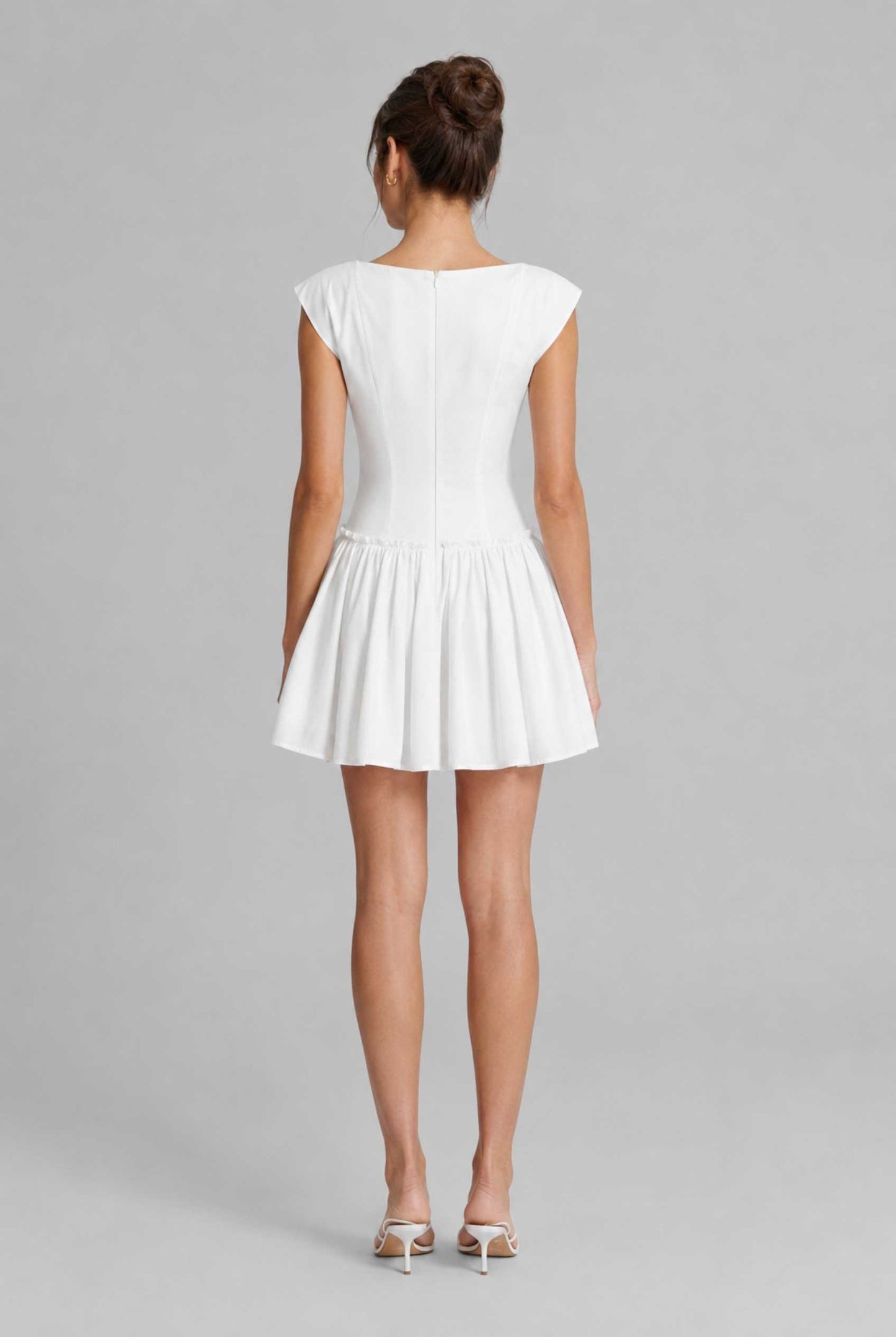 Virtual Model wearing The Iris Poplin Mini Bustier Top White Poplin Dress