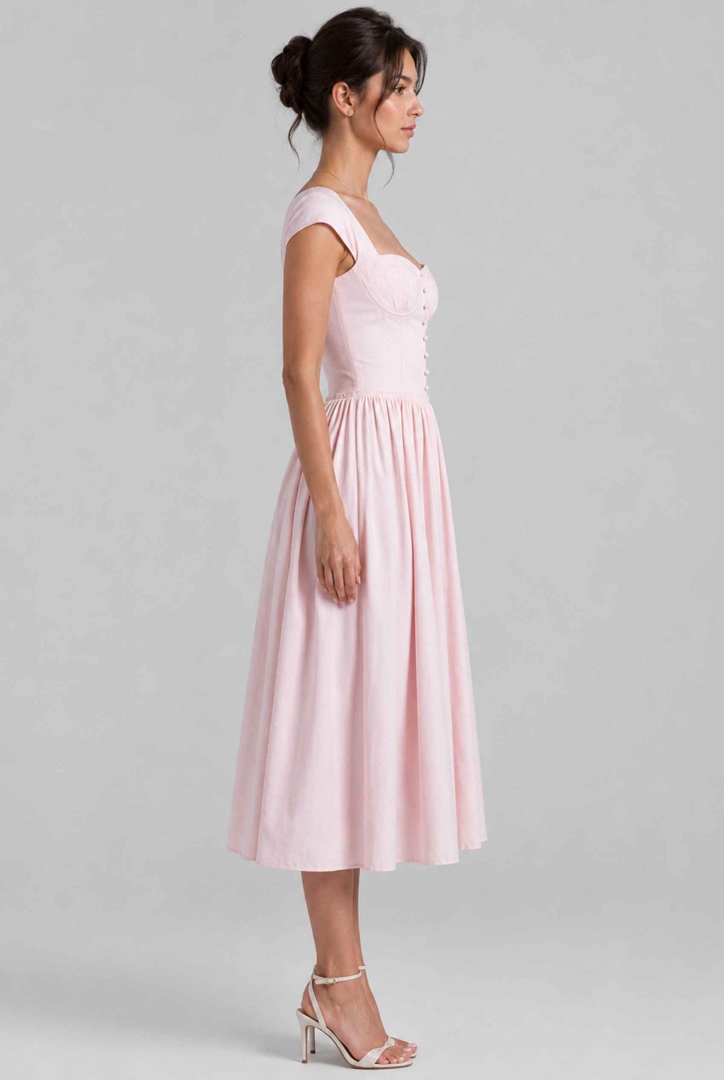 Virtual Model wearing The Posie Poplin Midi Bustier Top Pink Poplin Dress