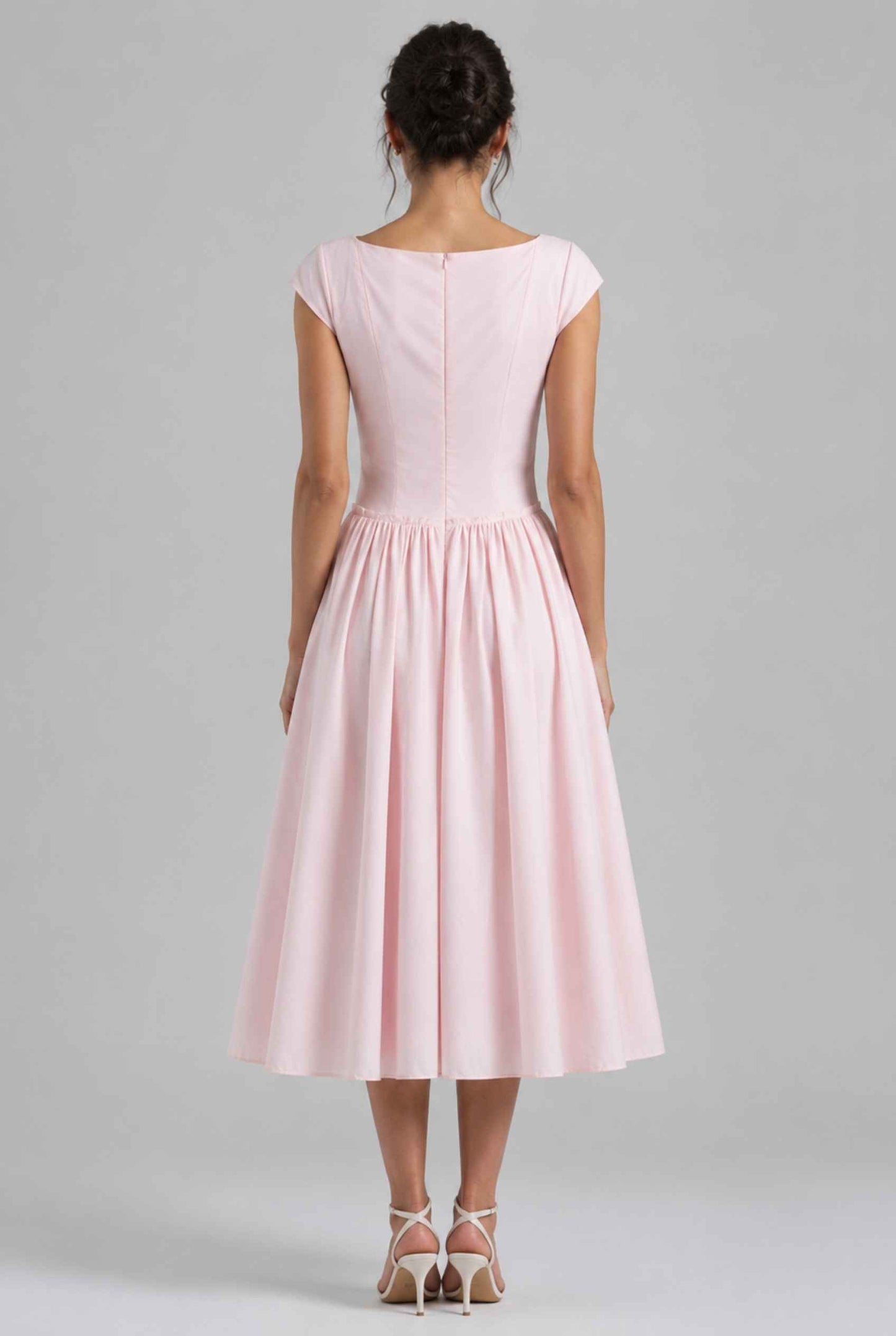Virtual Model wearing The Posie Poplin Midi Bustier Top Pink Poplin Dress
