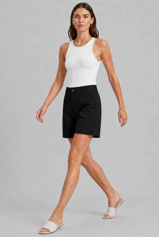 Virtual Model wearing The Sienna Tailored Short Black Tailored Twill High-Waisted Shorts