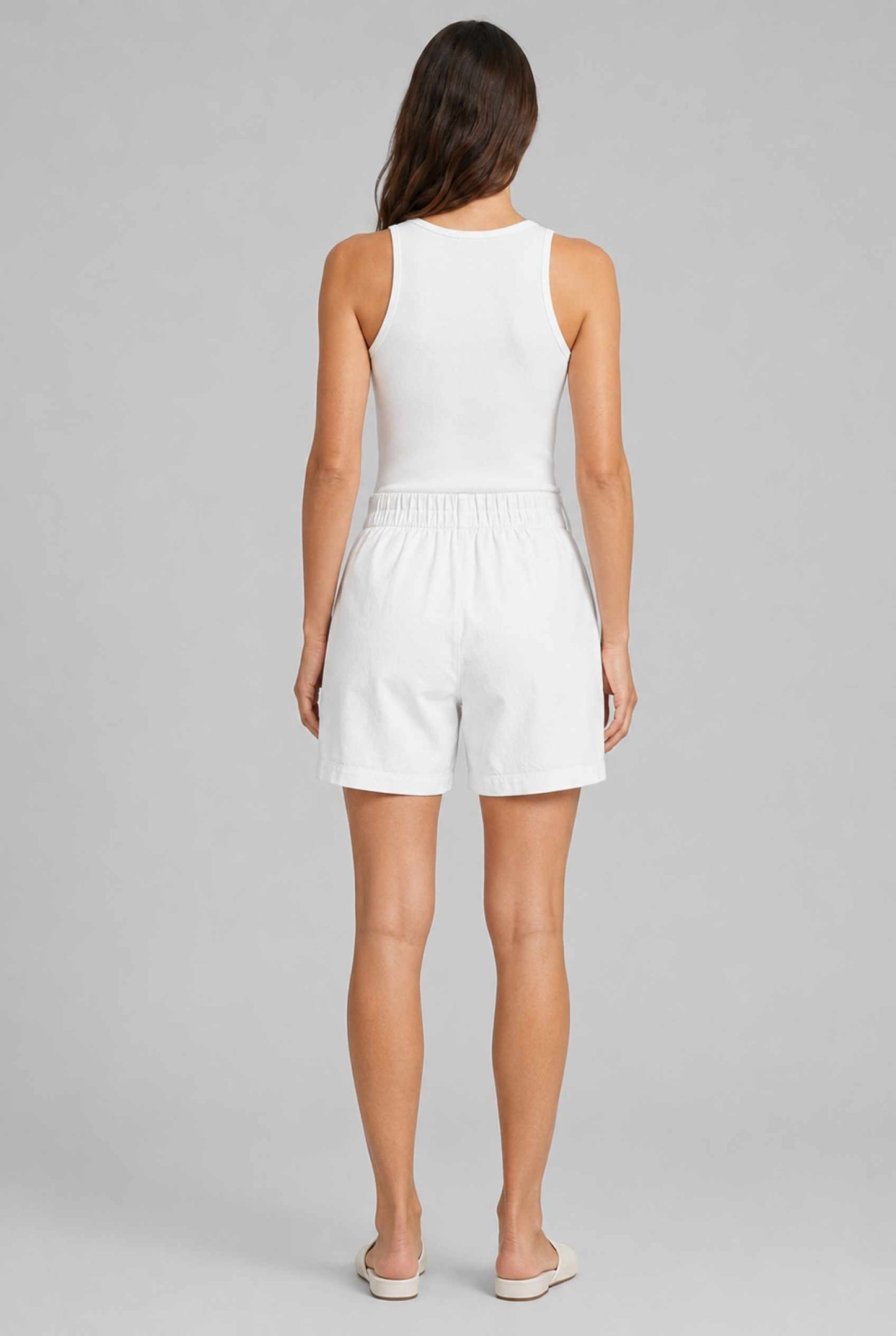 Virtual Model wearing The Sienna Tailored Short White Tailored Twill High-Waisted Shorts