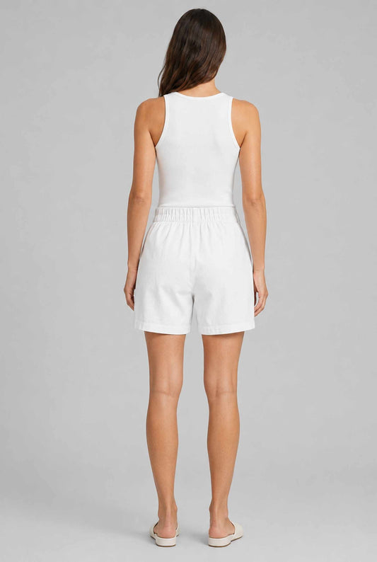 Virtual Model wearing The Sienna Tailored Short White Tailored Twill High-Waisted Shorts