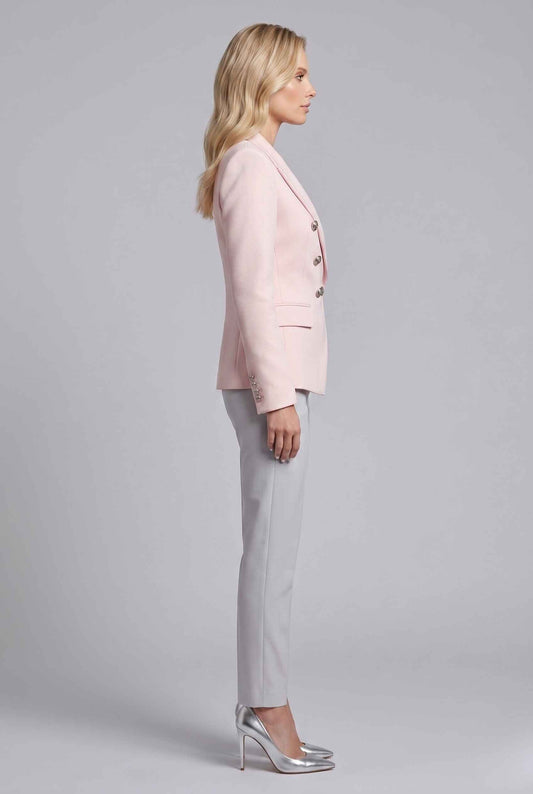 Virtual Model wearing The Solenne Double-Breasted Blazer Blush Pink Tailored Jacket