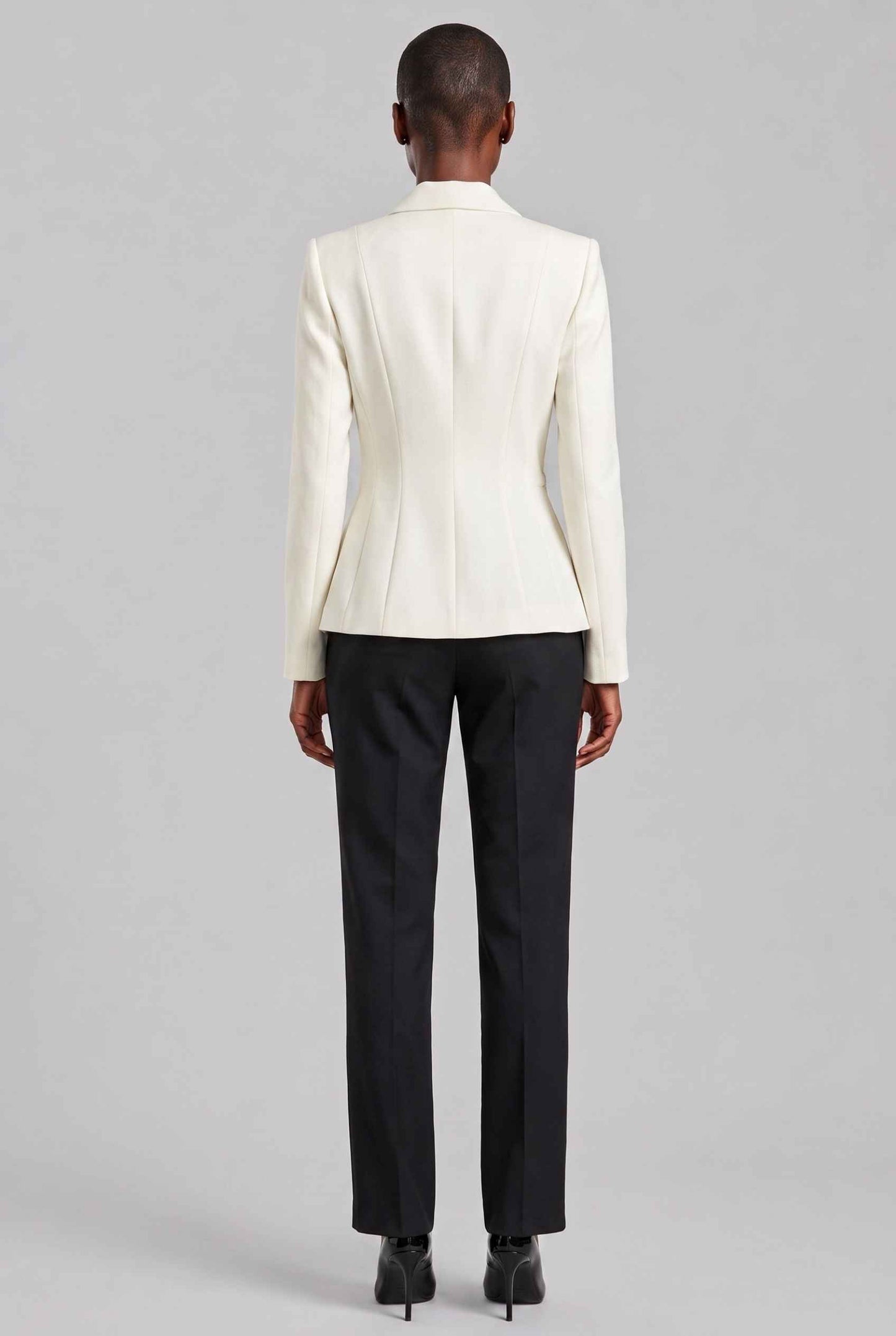 Virtual Model wearing The Victoria Tailored Blazer Slim-Fit Single-Button Off White Tailored Blazer