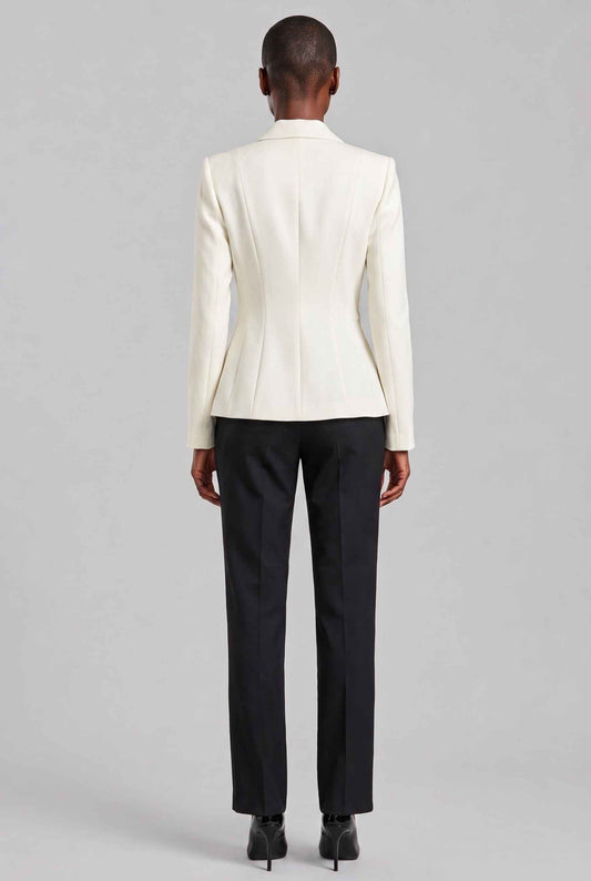 Virtual Model wearing The Victoria Tailored Blazer Slim-Fit Single-Button Off White Tailored Blazer