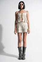 The Thea Mixed Media Tie-Front Top