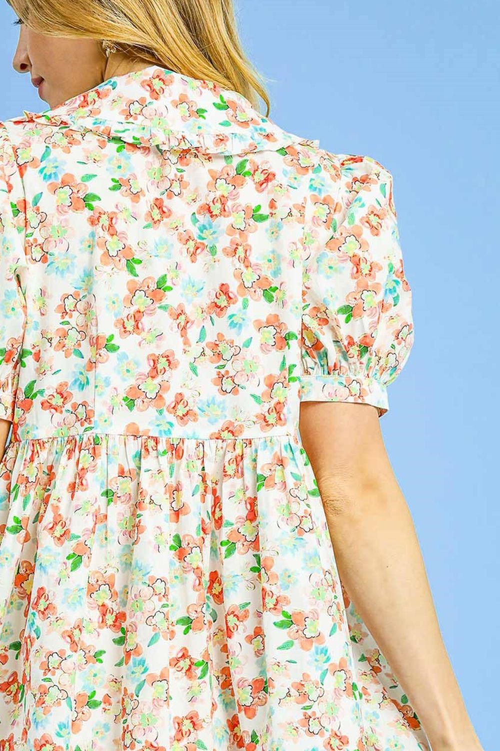 Floral Print Puff Sleeve Tie Front Mini Dress