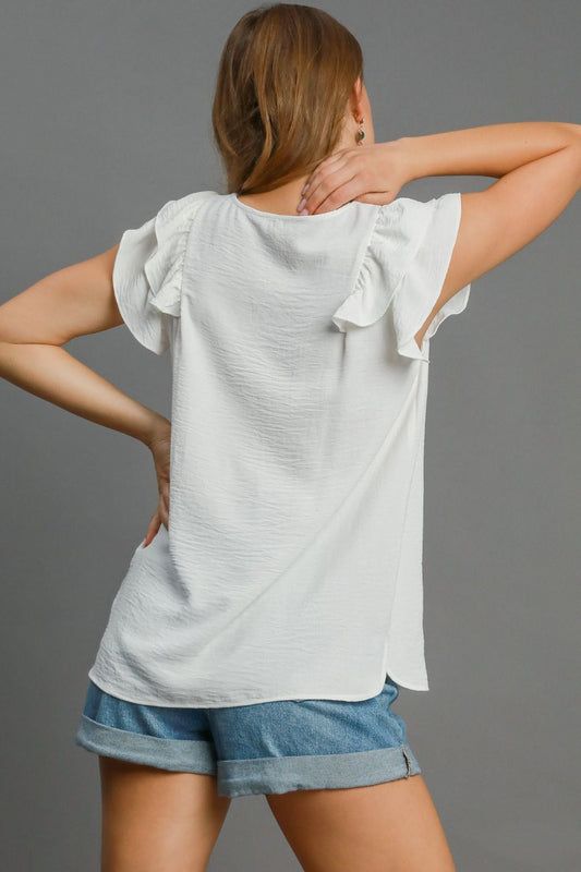 V-Neck Double Layered Ruffle Sleeve Blouse