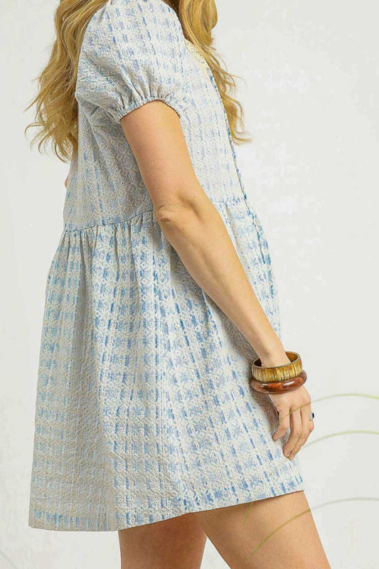 Lace Detail Short Puff Sleeve Mini Dress