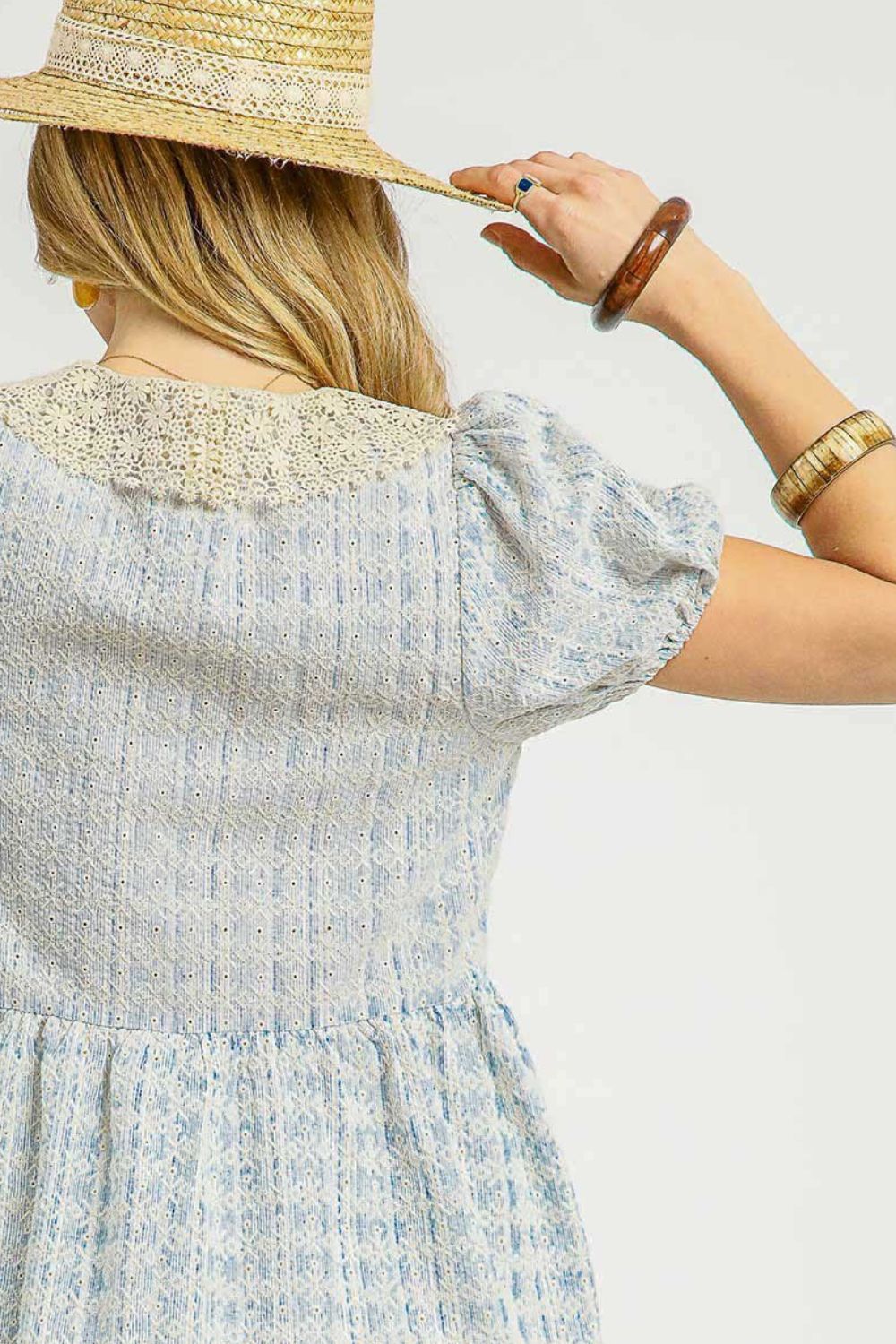 Lace Detail Short Puff Sleeve Mini Dress