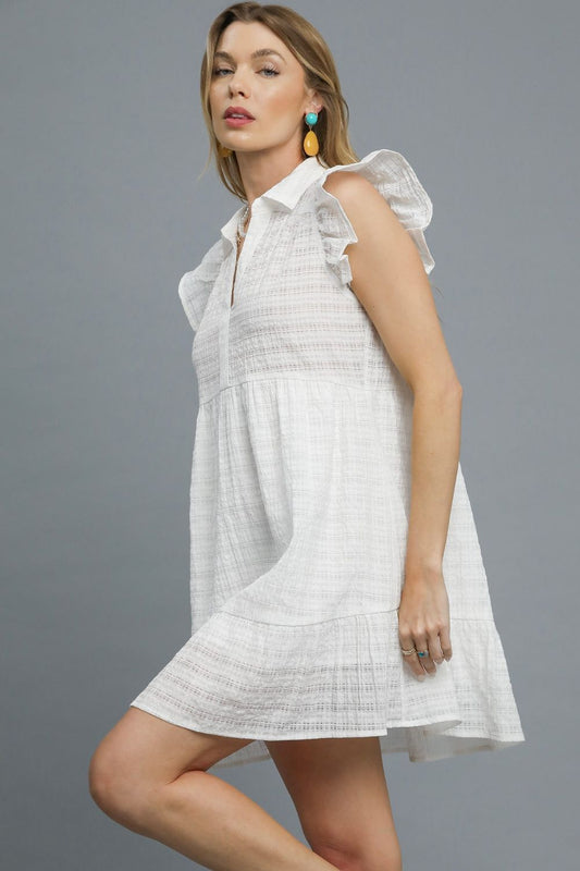 Ruffle Cap Sleeve Textured Mini Dress