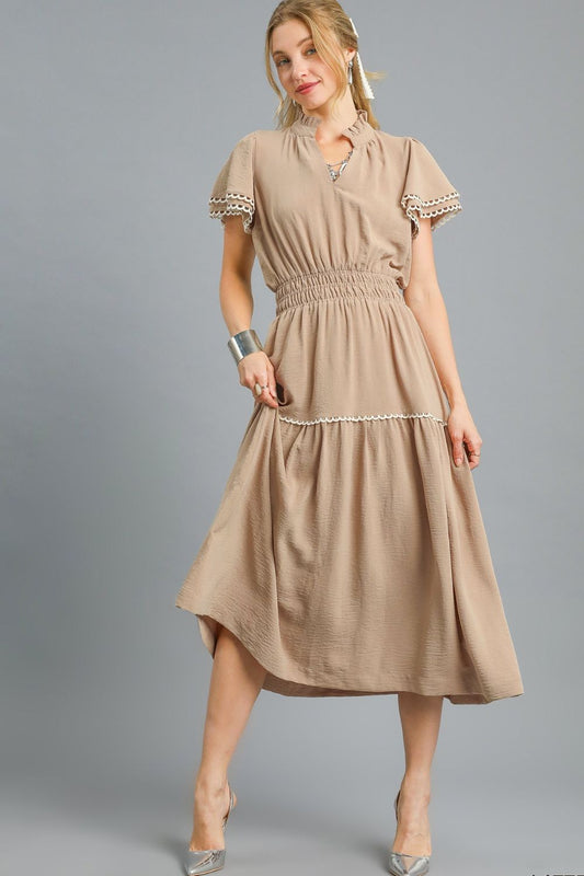 Tiered Flutter Sleeve Midi Dress