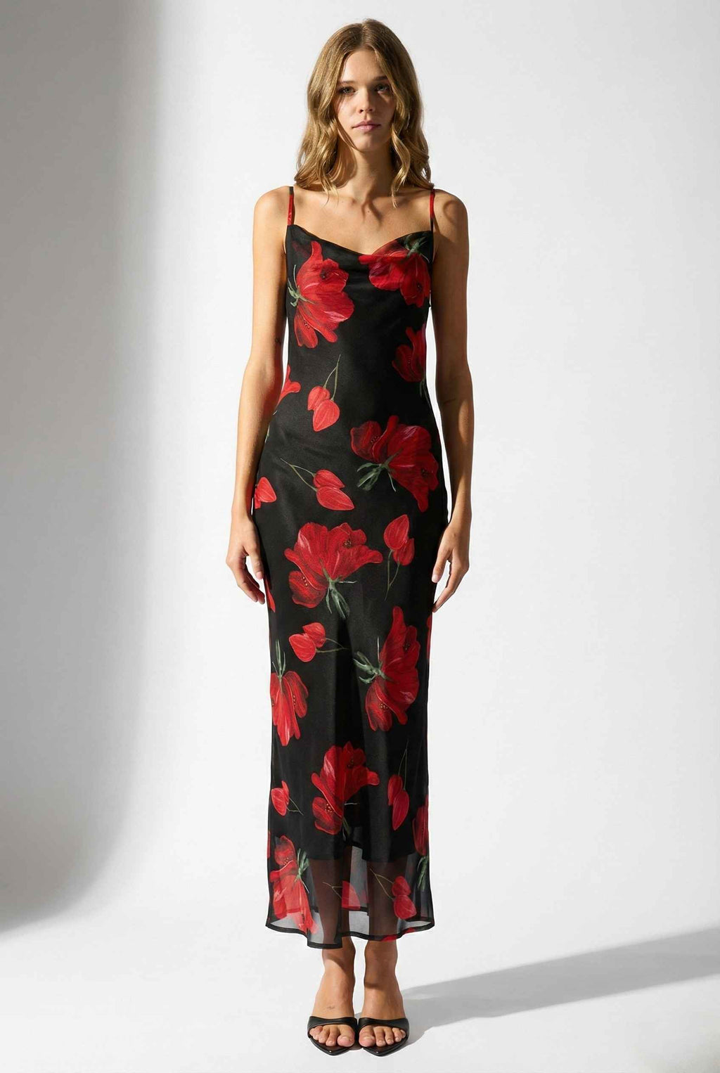 Floral Printed Cowl Neck Maxi Dress