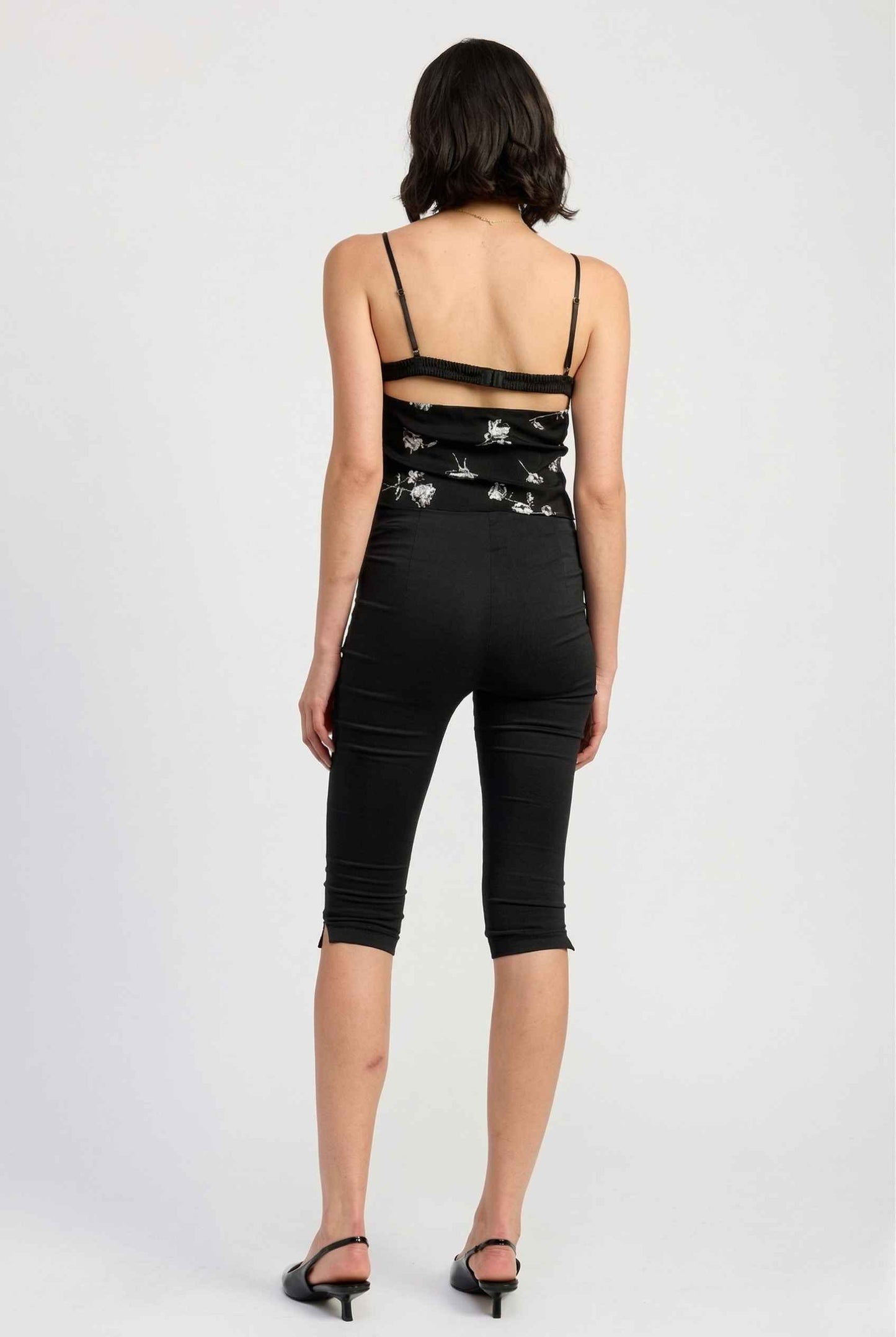 Zara Top Black & White Rose Print Cotton Lace Trim Camisole with floral patterns on a white background