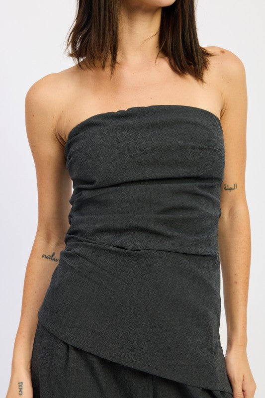 Emory Park Asymmetrical Bustier Tube Top in dark gray with a stylish fitted design