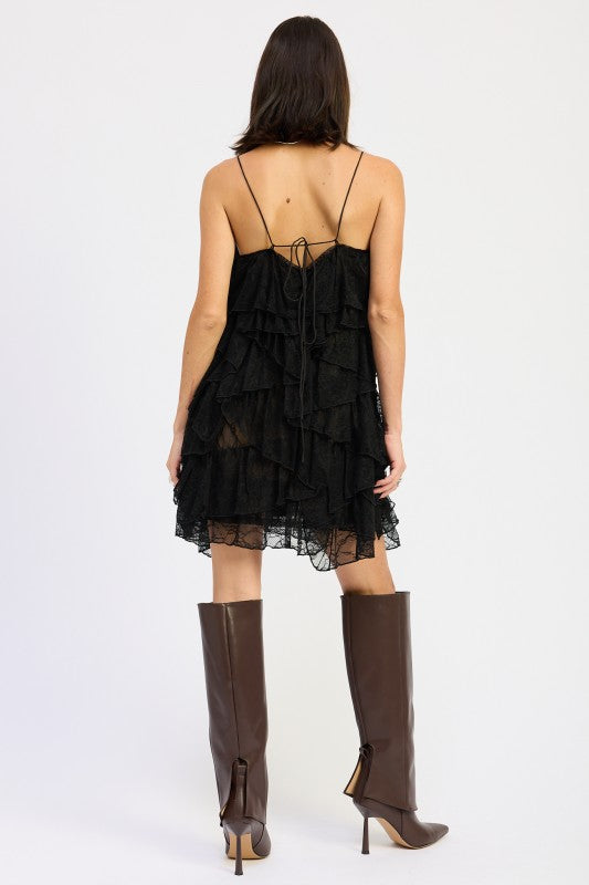 Emory Park Black Ruffled Mini Dress with Adjustable Straps for a Stylish Look