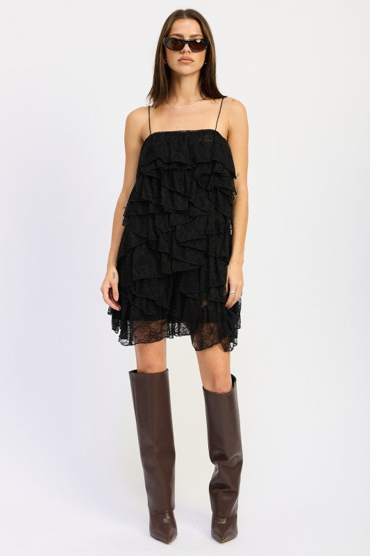 Emory Park Black Ruffled Mini Dress with Spaghetti Straps for Stylish Summer Outfits