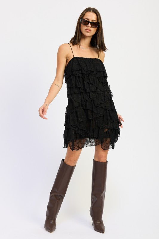 Black Emory Park Ruffled Mini Dress with Adjustable Straps for Stylish Summer Outfits