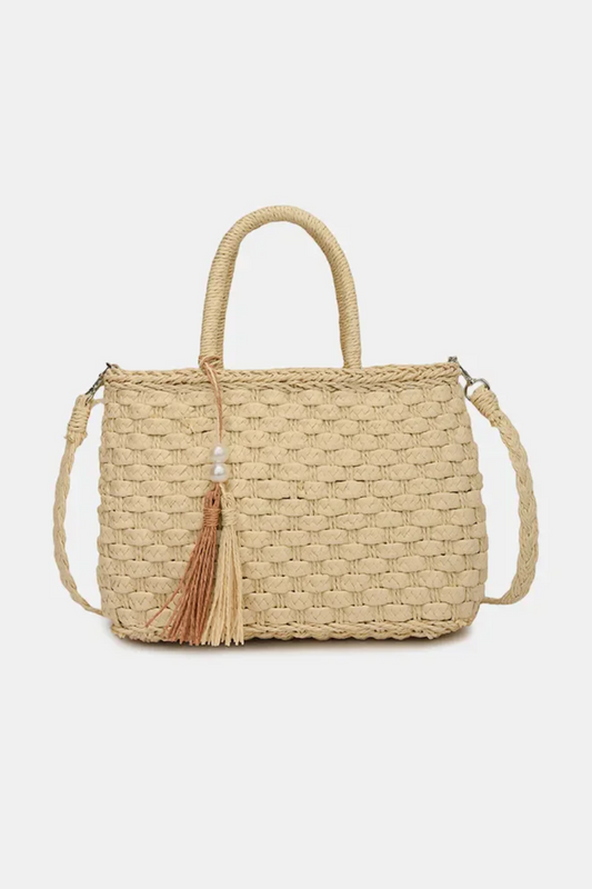 Braided Strap Shoulder Bag made from woven material with tassel detail for stylish everyday use