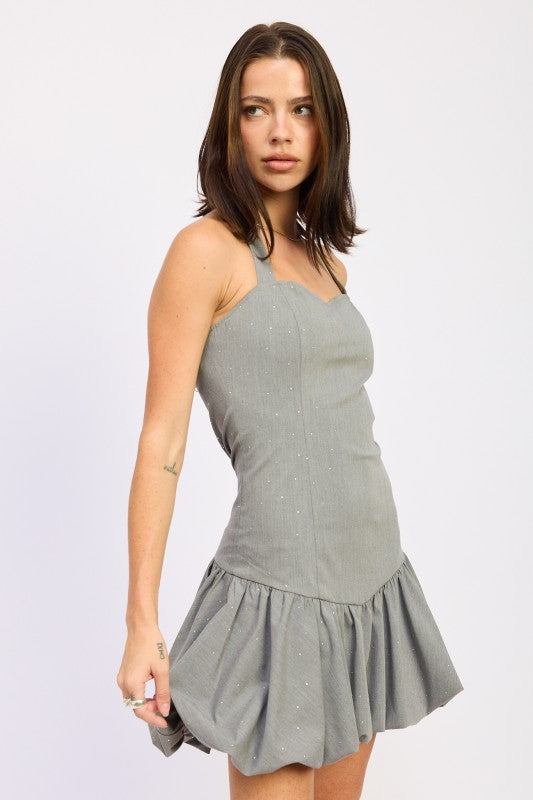 Emory Park Bubble Skirt Dress With Rhinestones in Gray, featuring a fitted bodice and flared bubble skirt