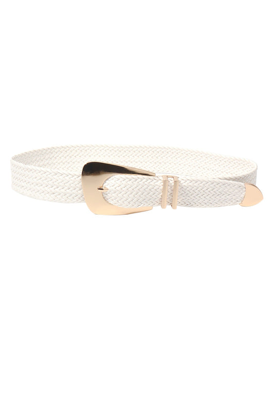 Buckle Braid Belt in White with Stylish Gold Buckle Accent