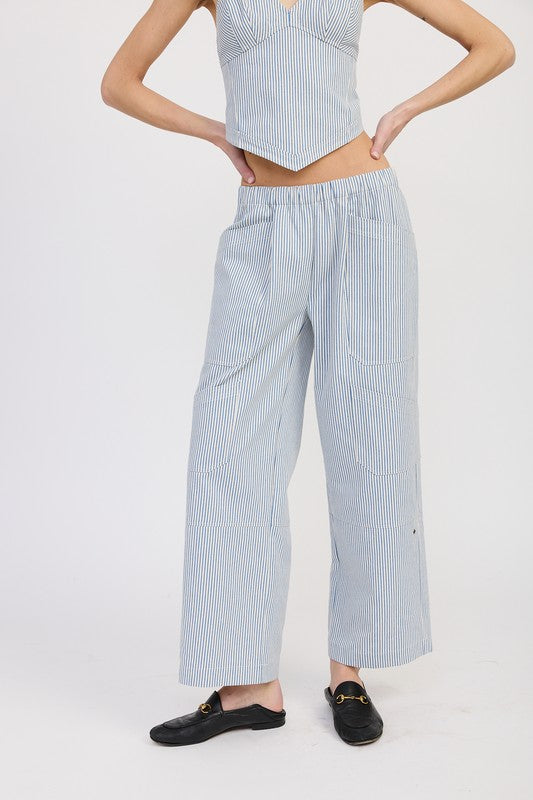 Emory Park Cinched Twill Pants With Wide Leg in light blue pinstripe design