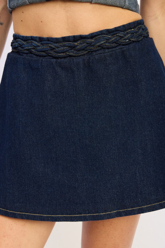 Emory Park Denim Skort With Elastic Waistband featuring a braided detail for a stylish look