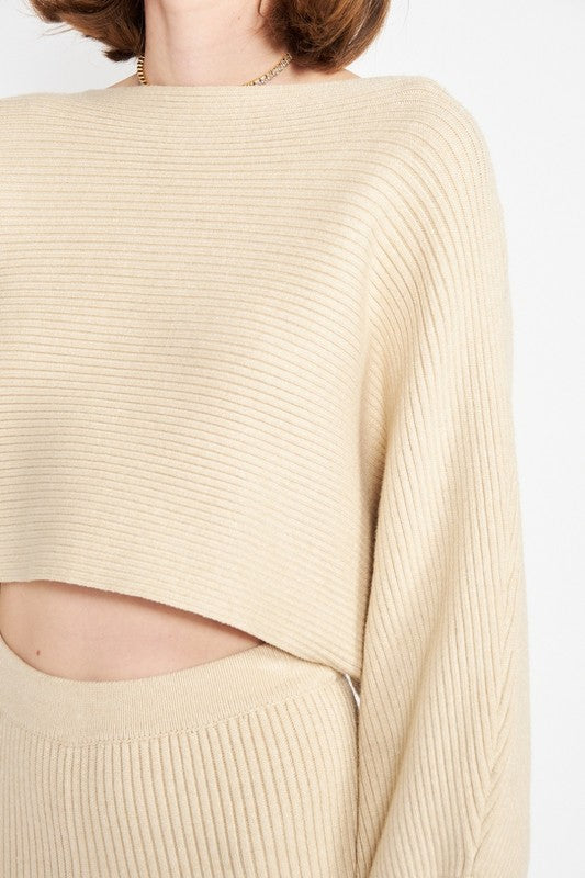 Emory Park Dolman Sleeve Cropped Sweater in Beige with a Stylish Ribbed Texture