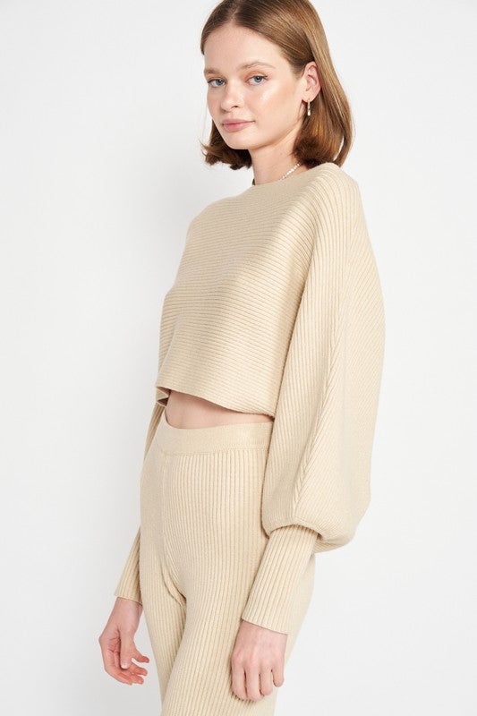 Emory Park Dolman Sleeve Cropped Sweater in Beige with Soft Ribbed Texture and Comfortable Fit