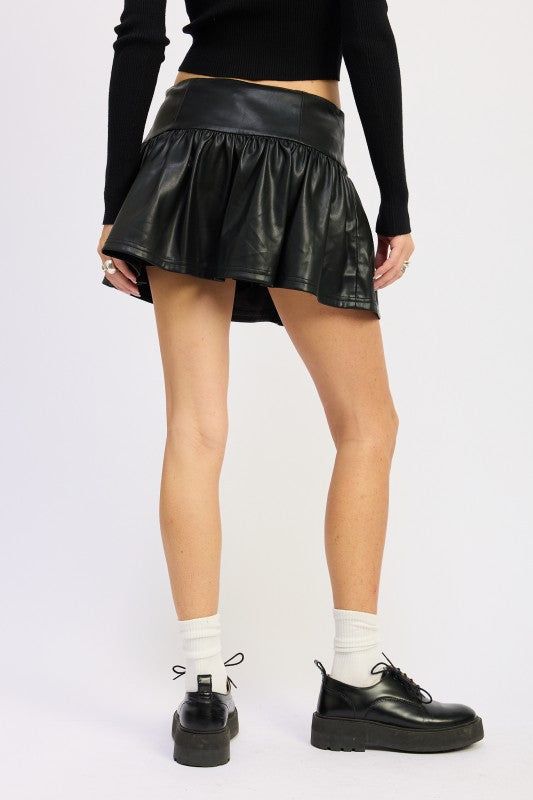 Emory Park Black Faux Leather Mini Skirt with Flared Design and High Waist for Stylish Outfits